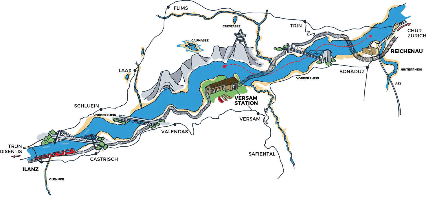 Karte für Funyak Tagestour Vorderrhein